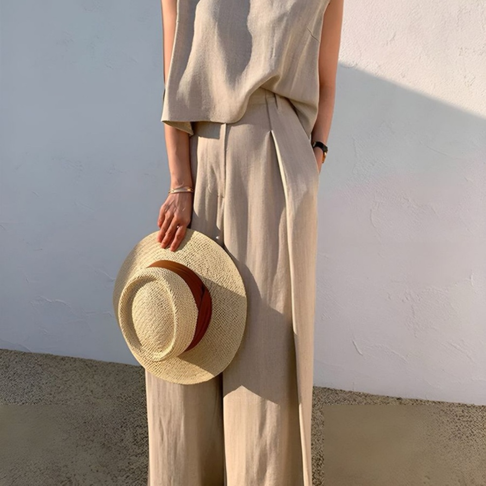 Linen Blends Casual Pants Set